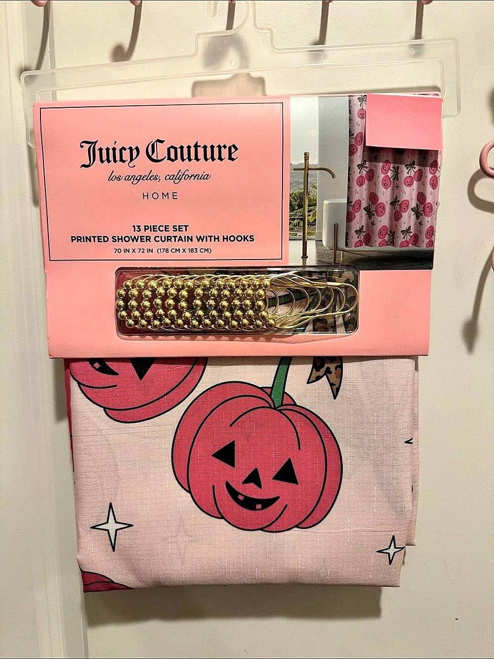Juicy Couture Pink Halloween Pumpkin Shower Curtain 13-Piece Set
